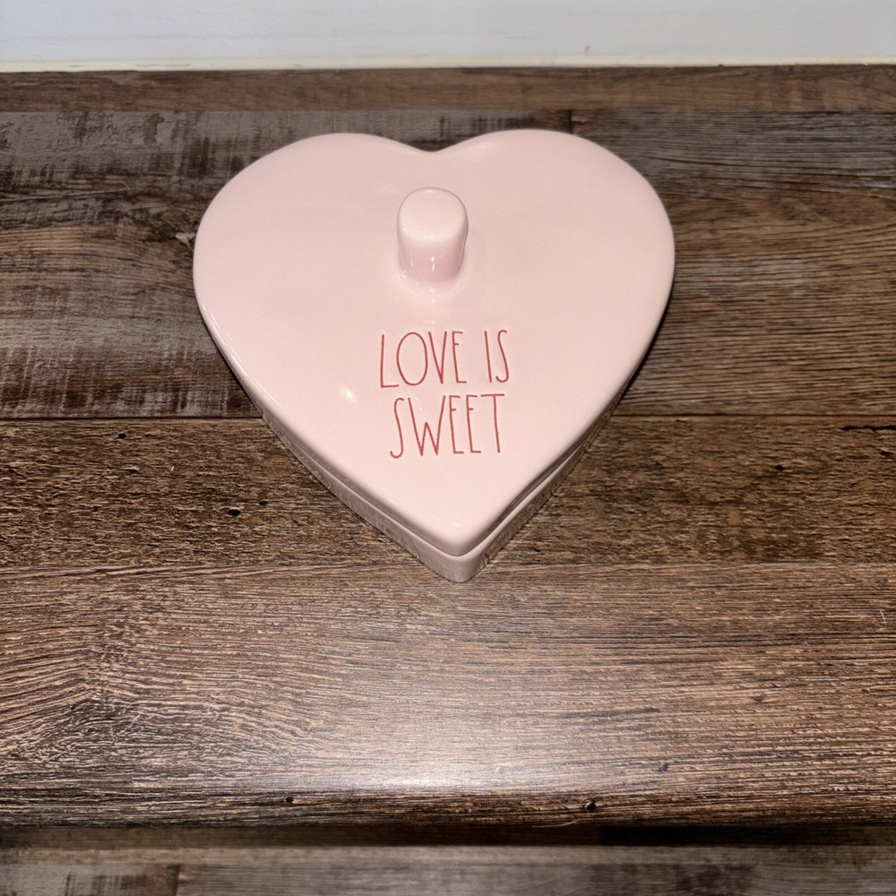 Rae Dunn Ceramic 5x2in Pink Heart Love Is Sweet Jewelry Trinket Box